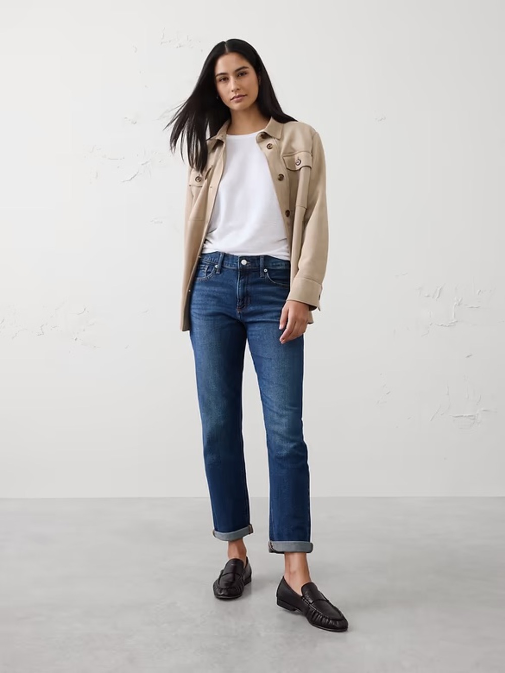 Banana Republic Women's Cuffed Girlfriend Jeans in Dark Blue Wash - (4/27)
